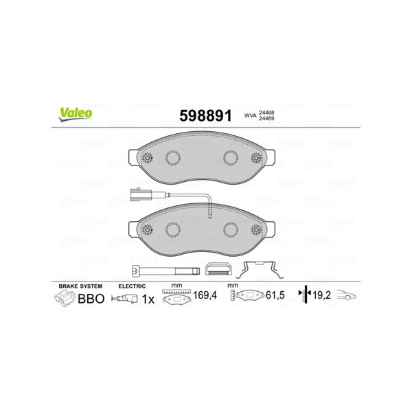 Bromsbeläggsats, Framaxel Valeo 598891 VALEO