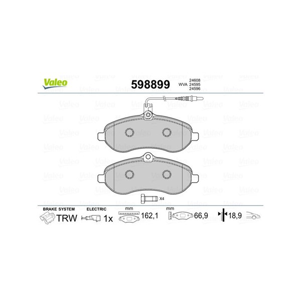 Bromsbeläggsats, Framaxel, Bakaxel Valeo 598899 VALEO