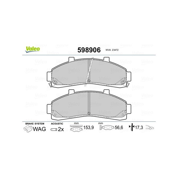 Bromsbeläggsats, Framaxel Valeo 598906 VALEO Bromsbeläggsats, Framaxel Valeo 598906 VALEO