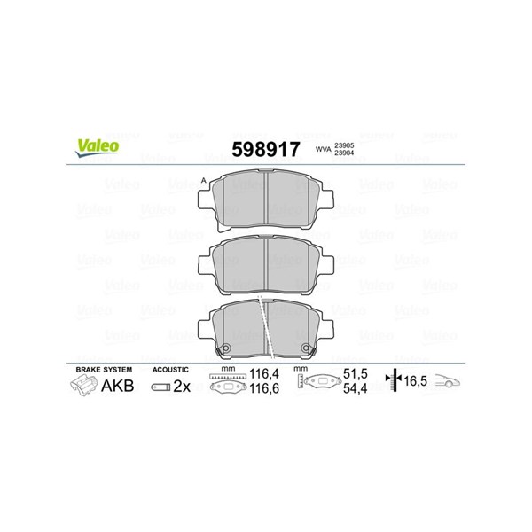 Bromsbeläggsats, Framaxel Valeo 598917 VALEO Bromsbeläggsats, Framaxel Valeo 598917 VALEO