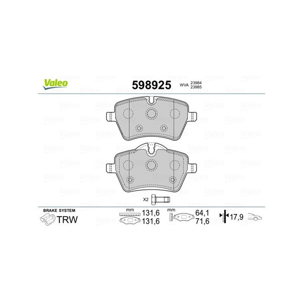 Bromsbeläggsats, Framaxel Valeo 598925 VALEO Bromsbeläggsats, Framaxel Valeo 598925 VALEO