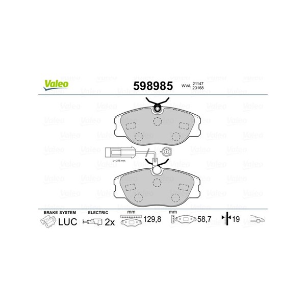 Bromsbeläggsats, Framaxel Valeo 598985 VALEO Bromsbeläggsats, Framaxel Valeo 598985 VALEO