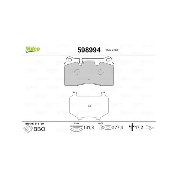 Bromsbeläggsats, Framaxel Valeo 598994 VALEO