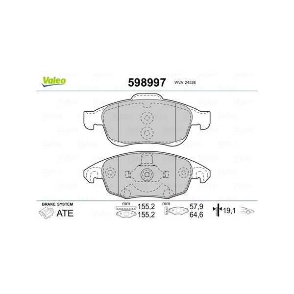 Bromsbeläggsats, Framaxel Valeo 598997 VALEO Bromsbeläggsats, Framaxel Valeo 598997 VALEO