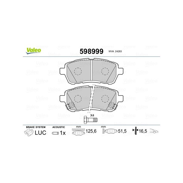 Bromsbeläggsats, Framaxel Valeo 598999 VALEO