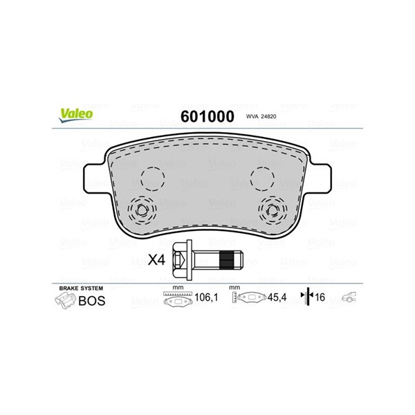 Bromsbeläggsats, Bakaxel Valeo 601000 VALEO
