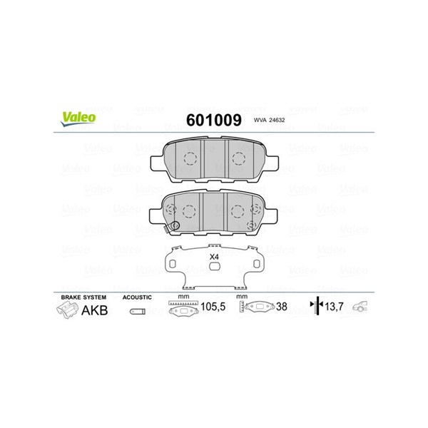 Bromsbeläggsats, Bakaxel Valeo 601009 VALEO