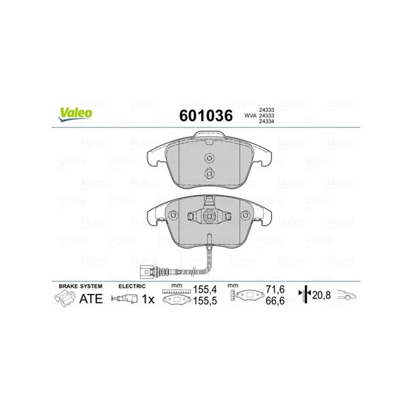 Bromsbeläggsats, Framaxel Valeo 601036 VALEO