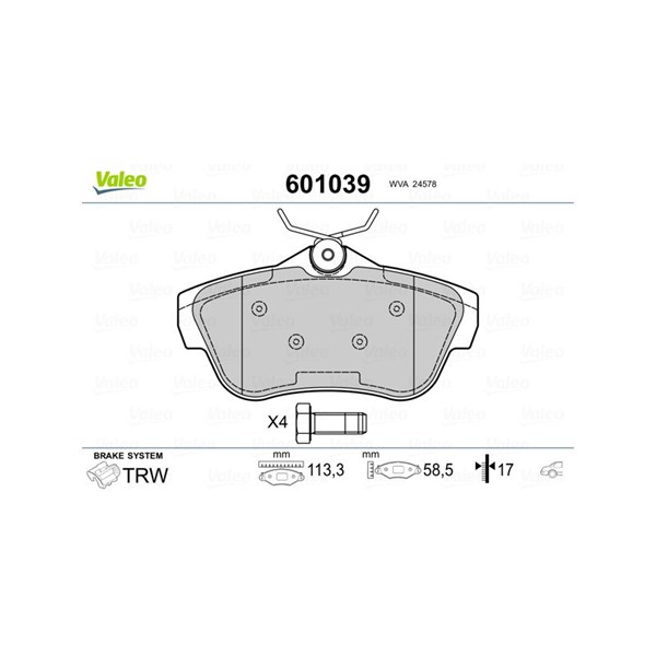 Bromsbeläggsats, Bakaxel Valeo 601039 VALEO