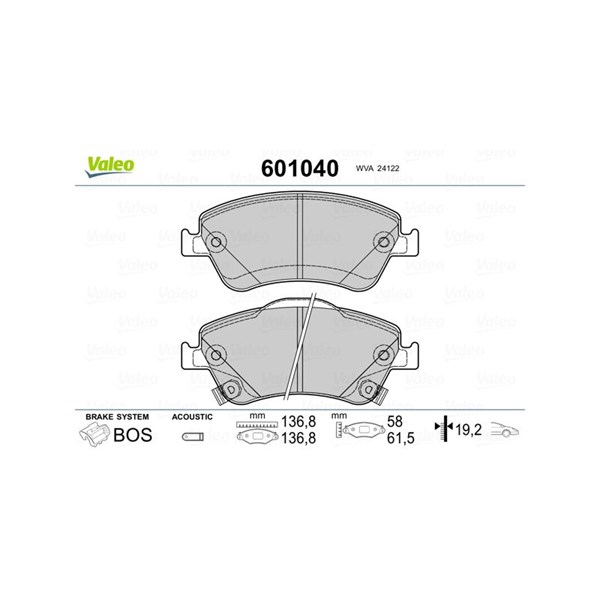 Bromsbeläggsats, Framaxel Valeo 601040 VALEO