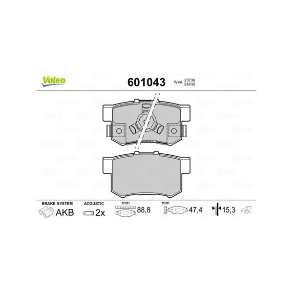 Bromsbeläggsats, Bakaxel Valeo 601043 VALEO Bromsbeläggsats, Bakaxel Valeo 601043 VALEO