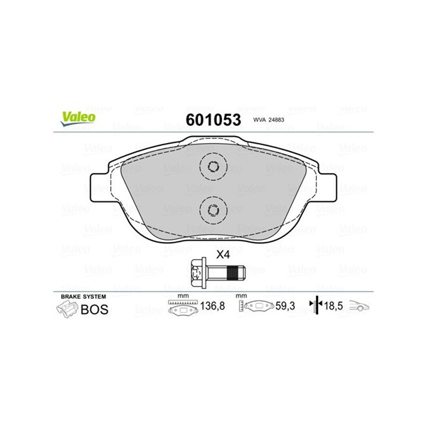 Bromsbeläggsats, Framaxel Valeo 601053 VALEO