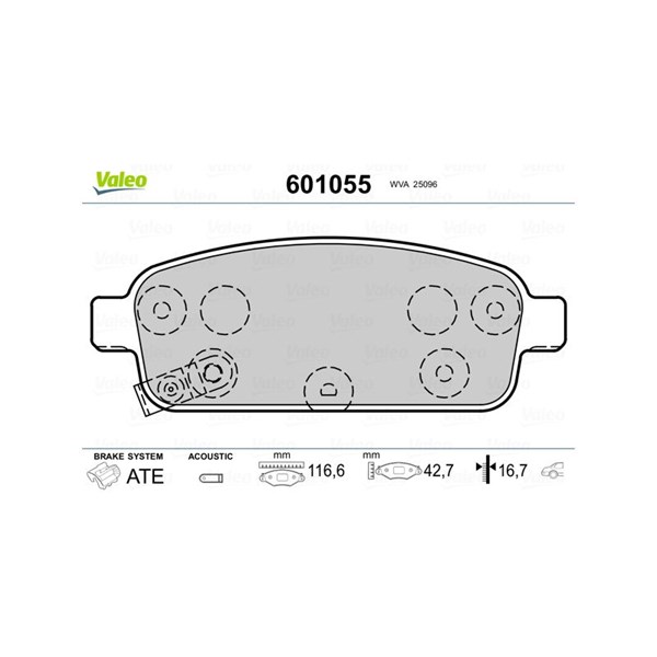 Bromsbeläggsats, Bakaxel Valeo 601055 VALEO