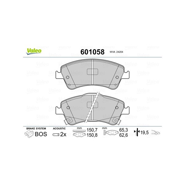 Bromsbeläggsats, Framaxel Valeo 601058 VALEO