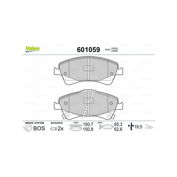 Bromsbeläggsats, Framaxel Valeo 601059 VALEO Bromsbeläggsats, Framaxel Valeo 601059 VALEO