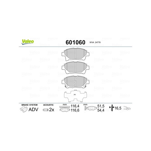 Bromsbeläggsats, Framaxel Valeo 601060 VALEO Bromsbeläggsats, Framaxel Valeo 601060 VALEO