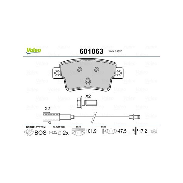 Bromsbeläggsats, Bakaxel Valeo 601063 VALEO