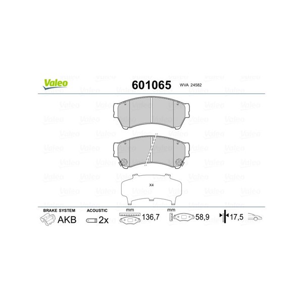 Bromsbeläggsats, Framaxel Valeo 601065 VALEO
