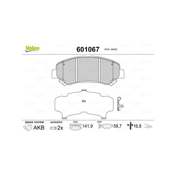 Bromsbeläggsats, Framaxel Valeo 601067 VALEO