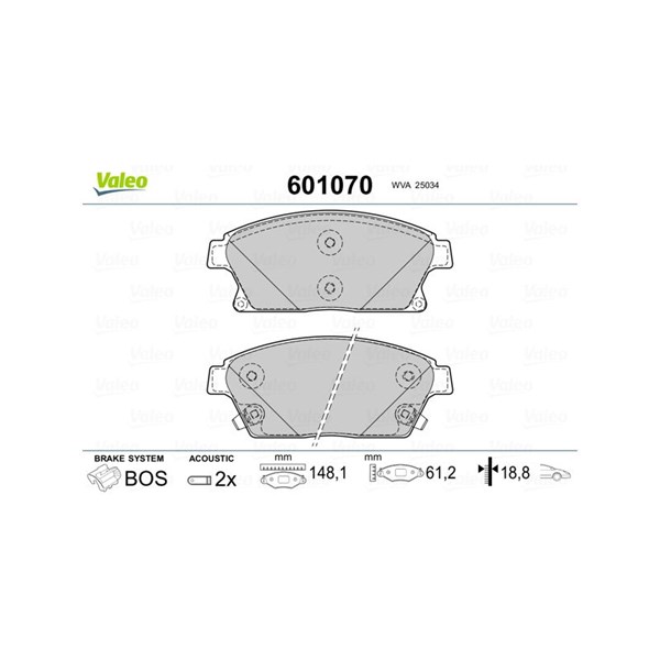 Bromsbeläggsats, Framaxel Valeo 601070 VALEO