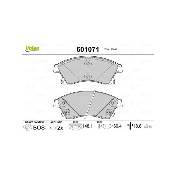 Bromsbeläggsats, Framaxel Valeo 601071 VALEO