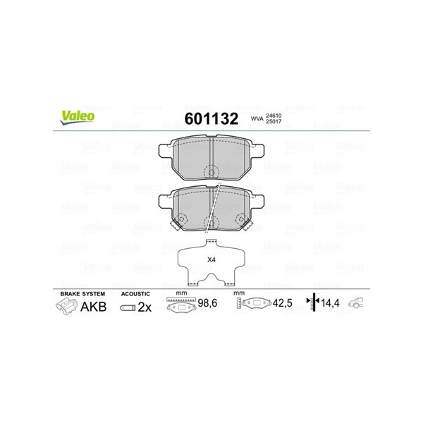 Bromsbeläggsats, Bakaxel Valeo 601132 VALEO Bromsbeläggsats, Bakaxel Valeo 601132 VALEO