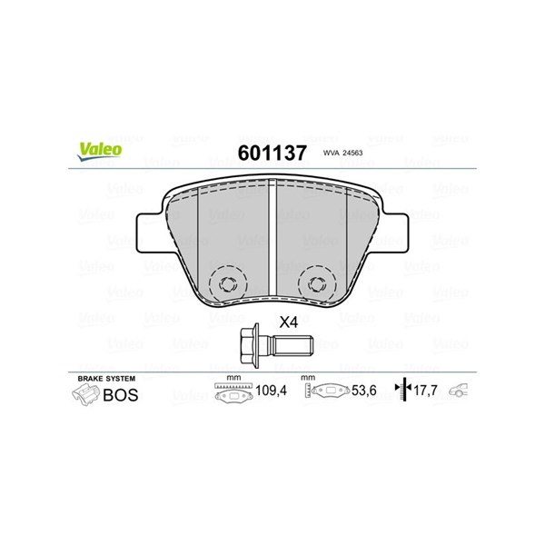 Bromsbeläggsats, Bakaxel Valeo 601137 VALEO