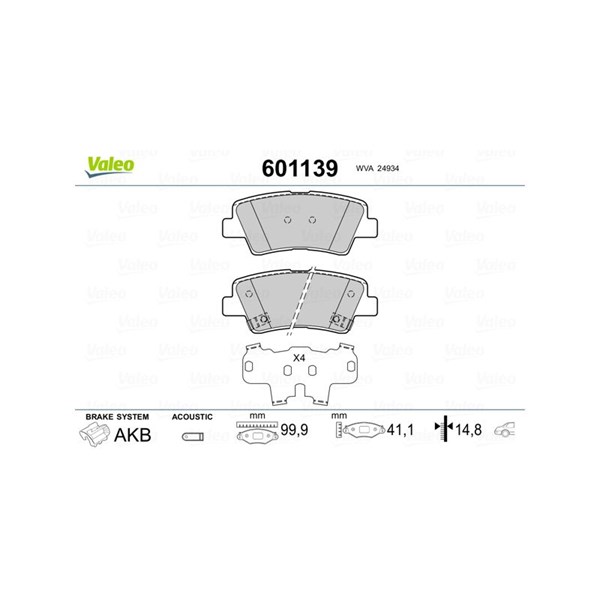 Bromsbeläggsats, Bakaxel Valeo 601139 VALEO