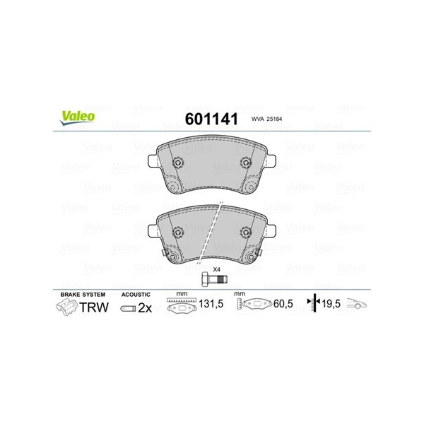Bromsbeläggsats, Framaxel Valeo 601141 VALEO Bromsbeläggsats, Framaxel Valeo 601141 VALEO