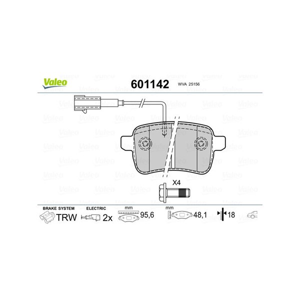 Bromsbeläggsats, Bakaxel Valeo 601142 VALEO
