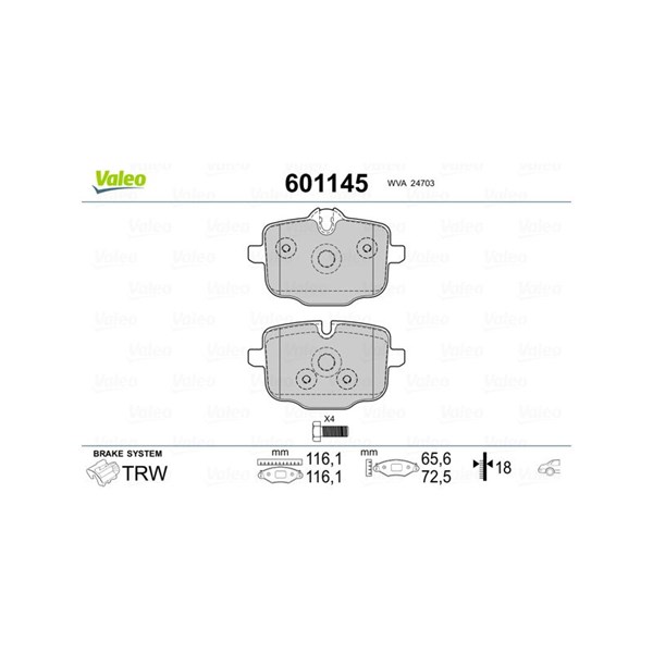 Bromsbeläggsats, Bakaxel Valeo 601145 VALEO Bromsbeläggsats, Bakaxel Valeo 601145 VALEO