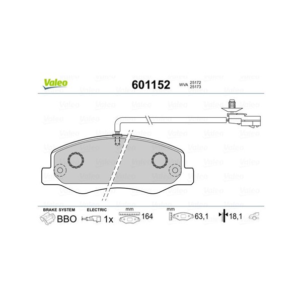 Bromsbeläggsats, Bakaxel Valeo 601152 VALEO