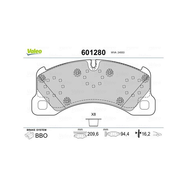 Bromsbeläggsats, Framaxel Valeo 601280 VALEO