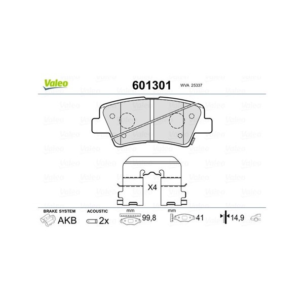 Bromsbeläggsats, Bakaxel, Framaxel Valeo 601301 VALEO