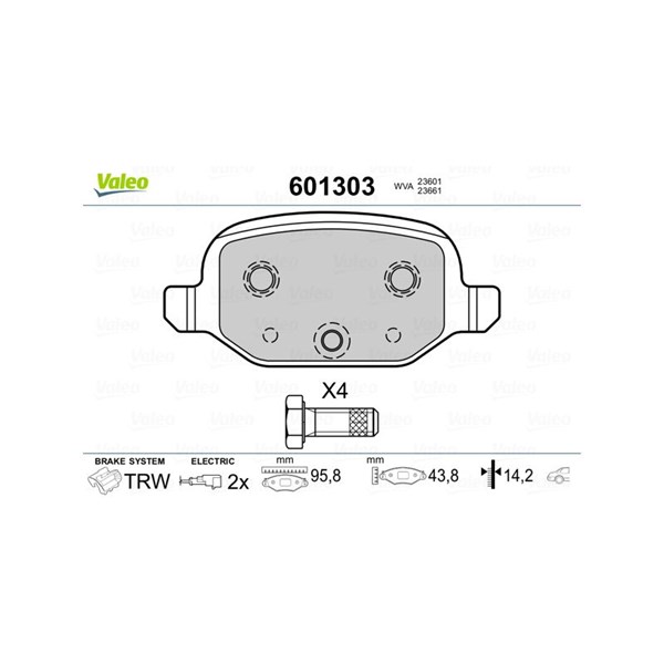 Bromsbeläggsats, Bakaxel Valeo 601303 VALEO Bromsbeläggsats, Bakaxel Valeo 601303 VALEO