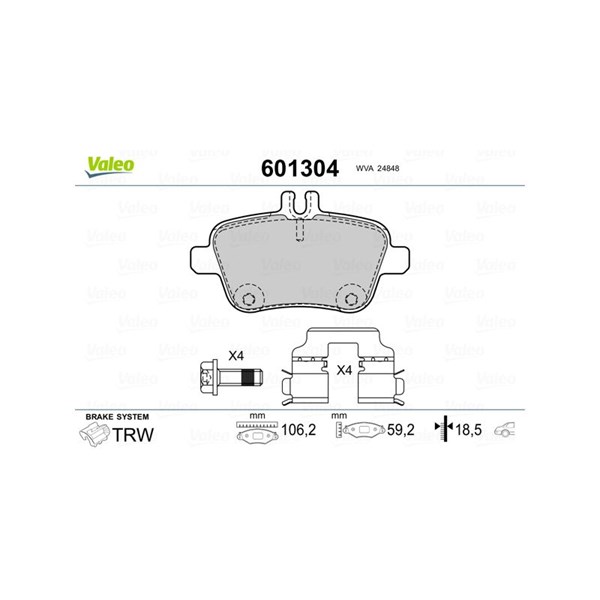 Bromsbeläggsats, Bakaxel Valeo 601304 VALEO
