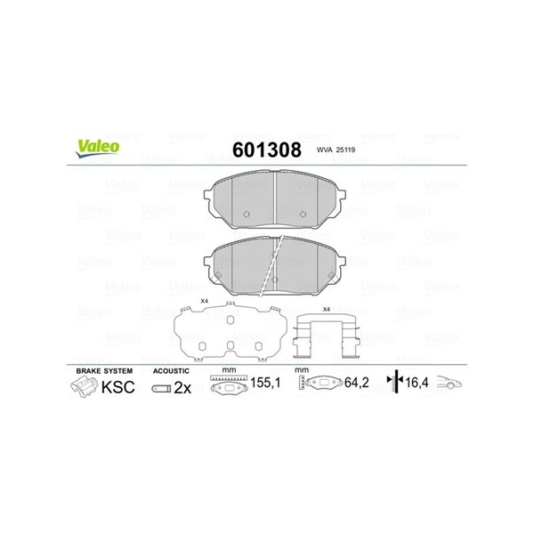 Bromsbeläggsats, Framaxel Valeo 601308 VALEO