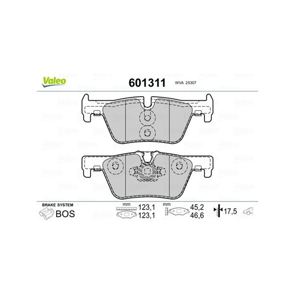 Bromsbeläggsats, Bakaxel Valeo 601311 VALEO