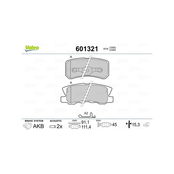 Bromsbeläggsats, Bakaxel Valeo 601321 VALEO