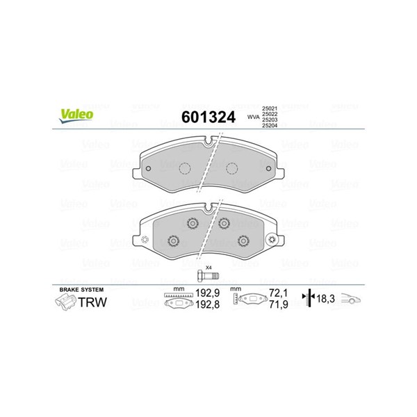 Bromsbeläggsats, Framaxel Valeo 601324 VALEO