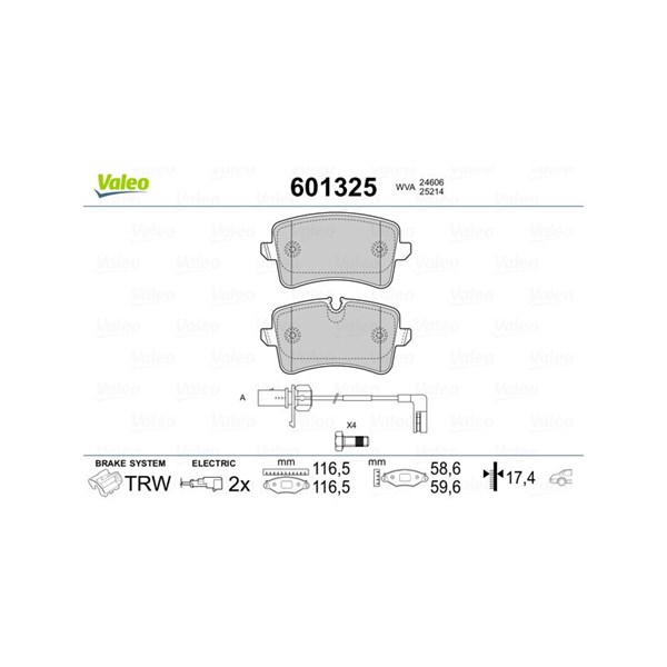 Bromsbeläggsats, Bakaxel Valeo 601325 VALEO