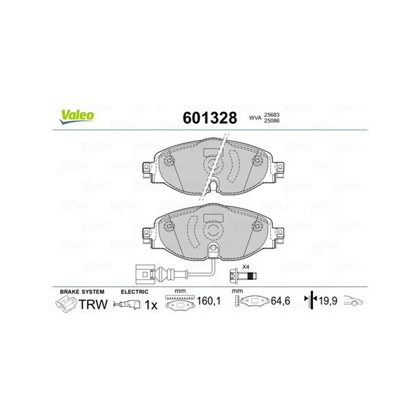 Bromsbeläggsats, Framaxel Valeo 601328 VALEO