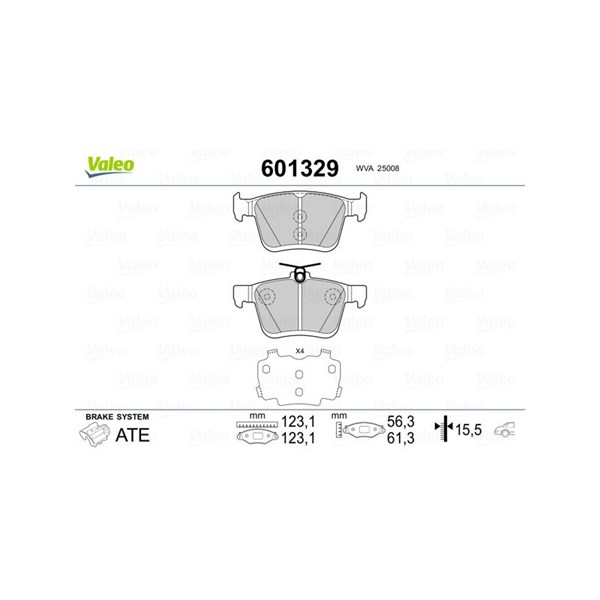 Bromsbeläggsats, Bakaxel Valeo 601329 VALEO Bromsbeläggsats, Bakaxel Valeo 601329 VALEO