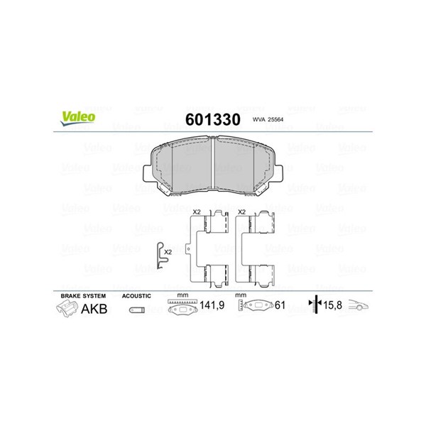 Bromsbeläggsats, Framaxel Valeo 601330 VALEO