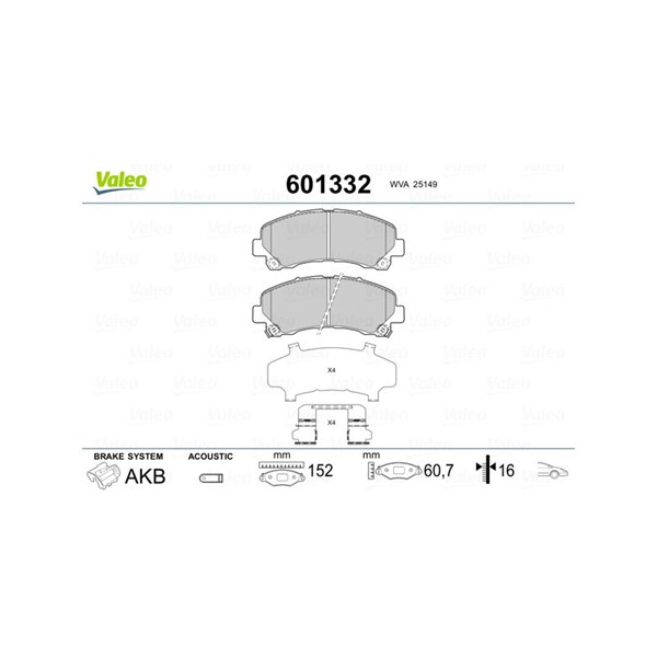 Bromsbeläggsats, Framaxel Valeo 601332 VALEO