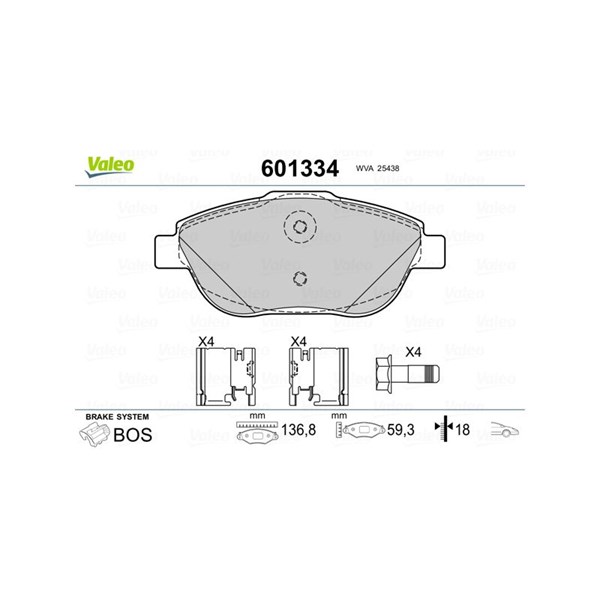 Bromsbeläggsats, Framaxel Valeo 601334 VALEO