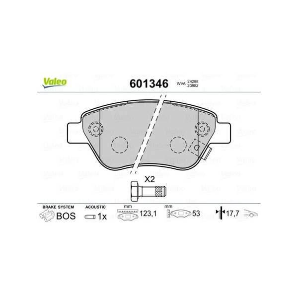 Bromsbeläggsats, Framaxel Valeo 601346 VALEO