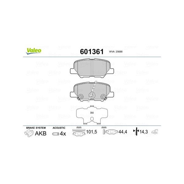 Bromsbeläggsats, Bakaxel Valeo 601361 VALEO