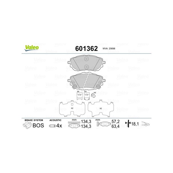 Bromsbeläggsats, Framaxel Valeo 601362 VALEO