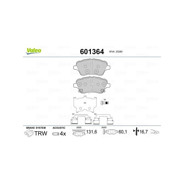 Bromsbeläggsats, Framaxel Valeo 601364 VALEO